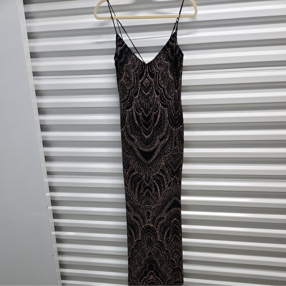 Jump Apparel Rose Gold & Black Maxi Formal Dress Size 5/6 Cocktail Party Glitter